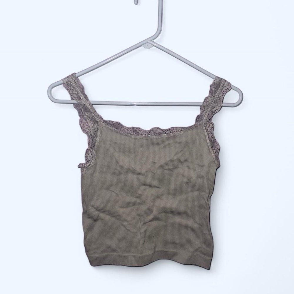 Women's Lace Trim Tank Top - Olive